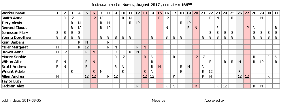 Individual schedule